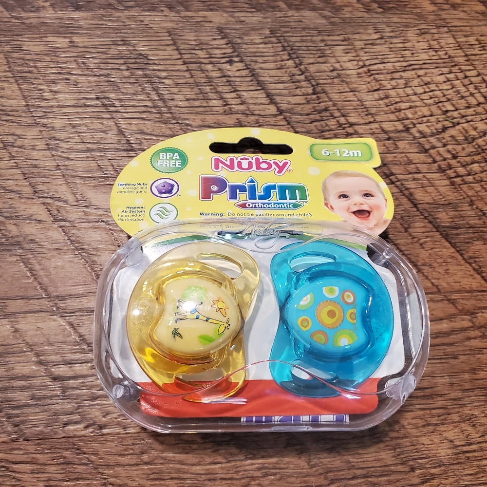 Nuby Prism Orthodontic Pacifiers Blue Yellow Baby Infant BPA Free 6-12 Month New